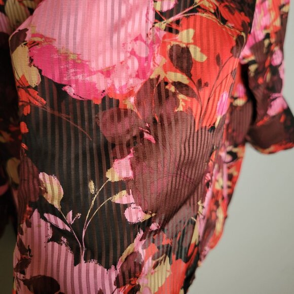 NWT Lane Bryant Women's 22 Pleated Long Sleeve Floral Blouse Keyhole Red Pink Br - Picture 9 of 9